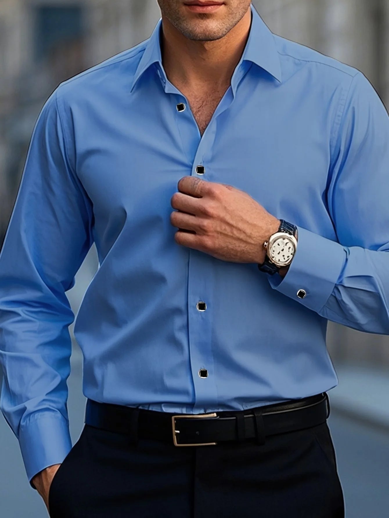Men's long-sleeved shirt, high-quality stretch fabric.