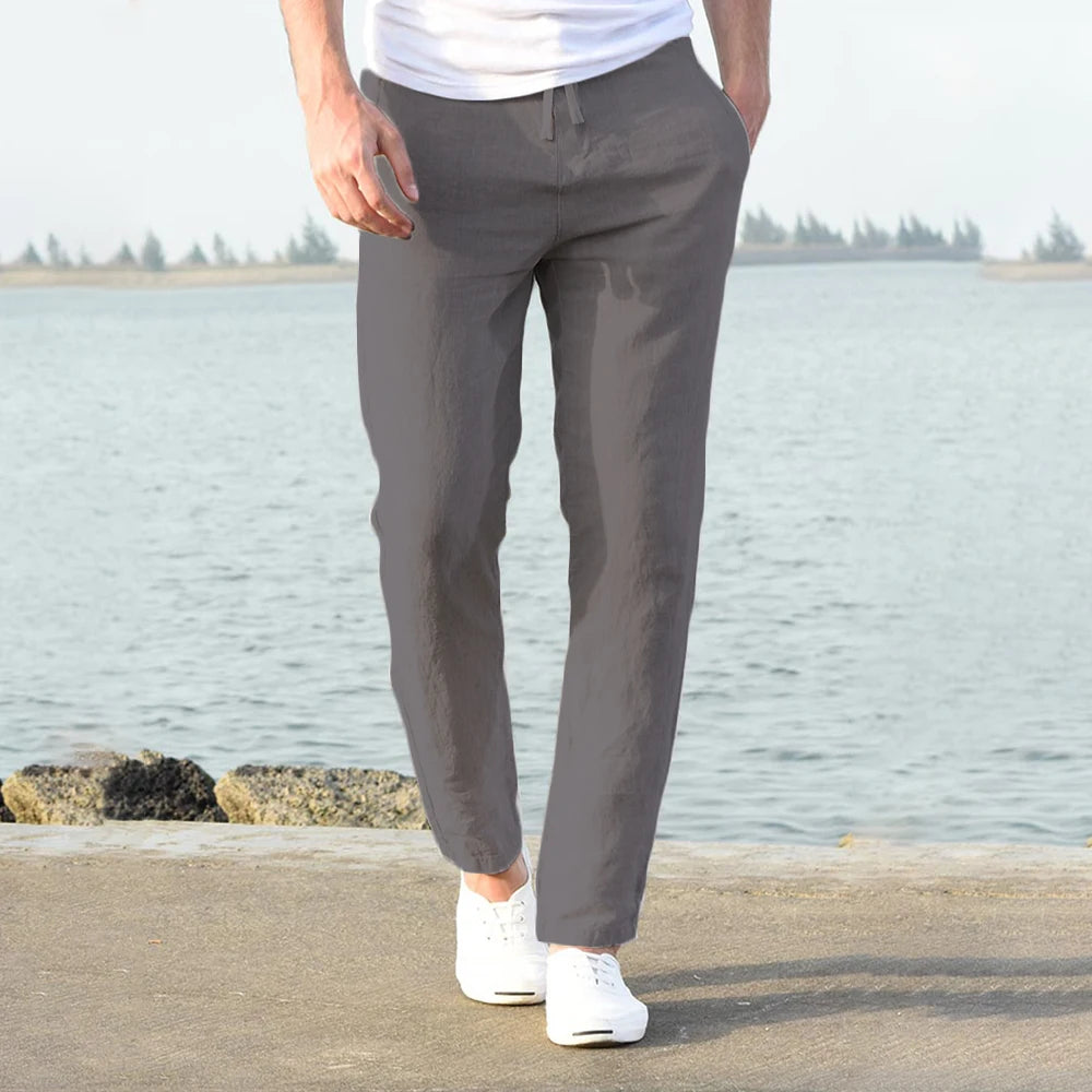 Men's linen and cotton trousers, breathable, ideal for fitness and streetwear.