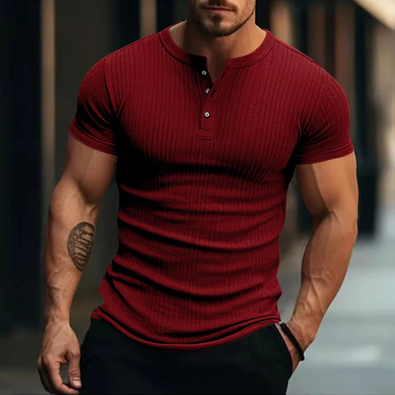 Comfortable men's striped knit t-shirt, perfect for leisure time.