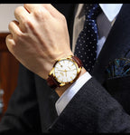 LIGE Fashion men's watch in brown leather, casual and waterproof.