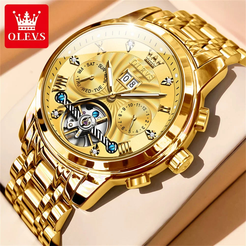 High-quality classic men's OLEVS Tourbillon watch.