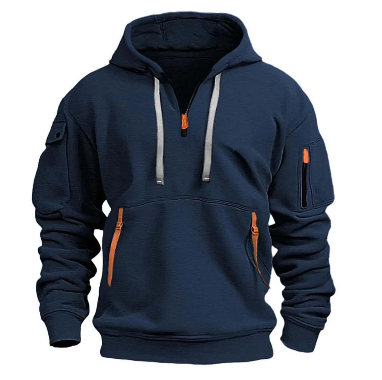 Casual hooded sweatshirt with zipper closure, lined with fleece.