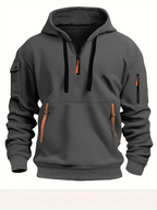 Casual hooded sweatshirt with zipper closure, lined with fleece.