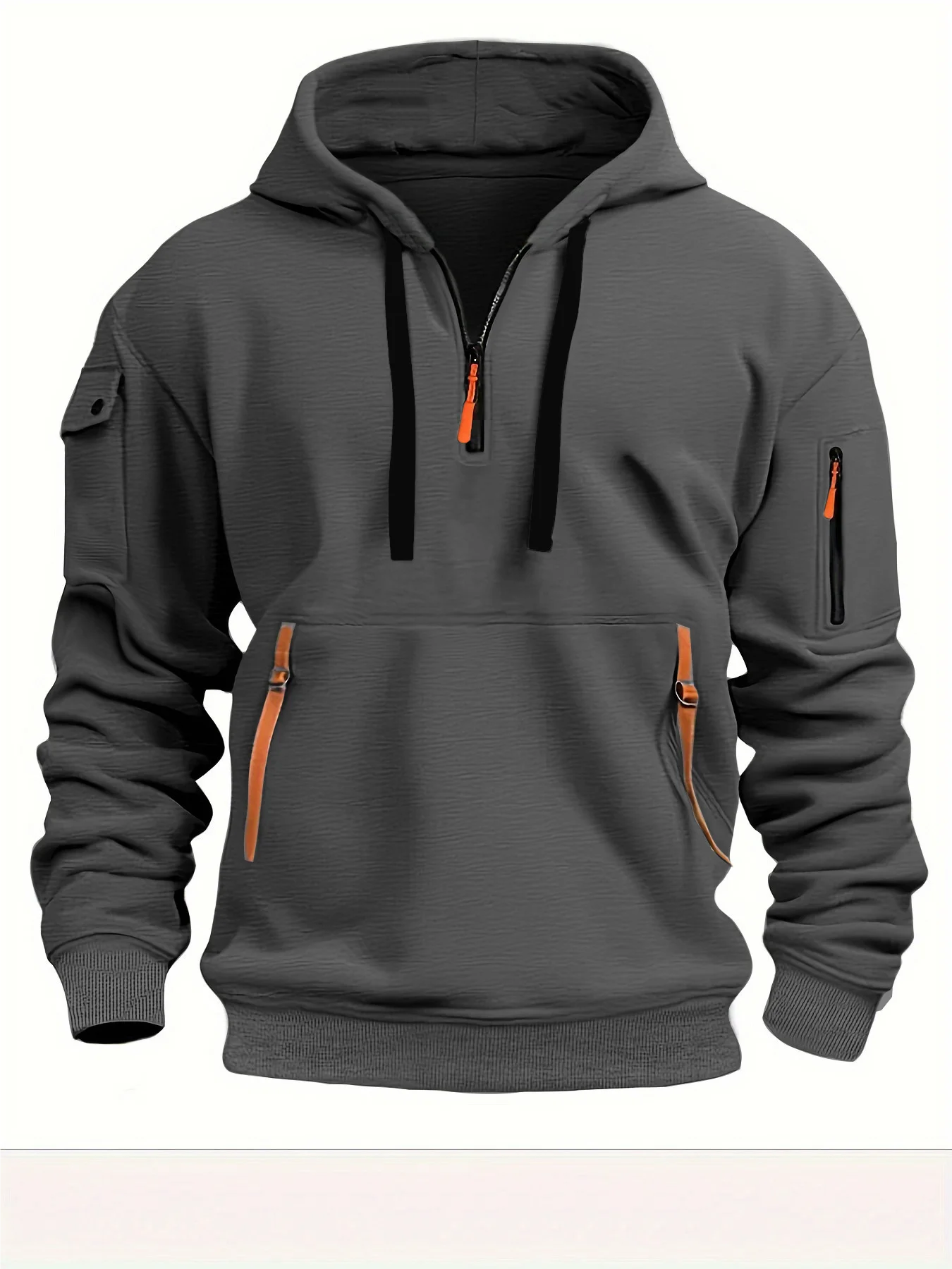Casual hooded sweatshirt with zipper closure, lined with fleece.