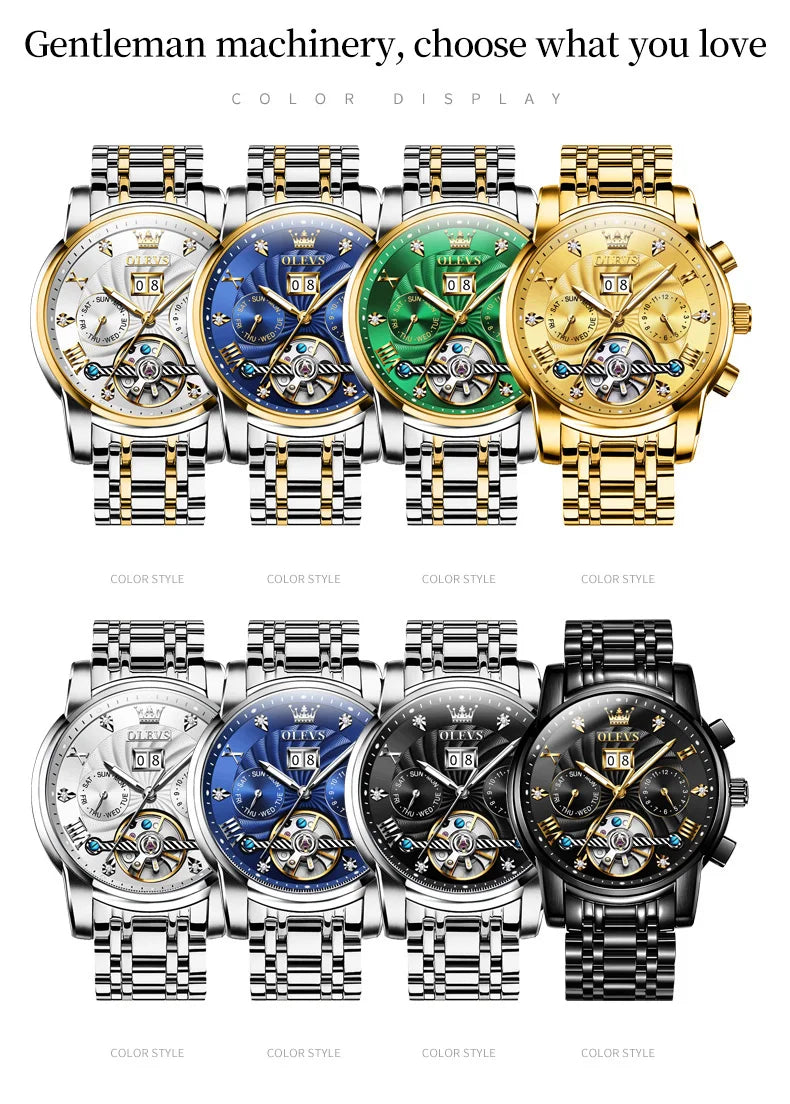 High-quality classic men's OLEVS Tourbillon watch.