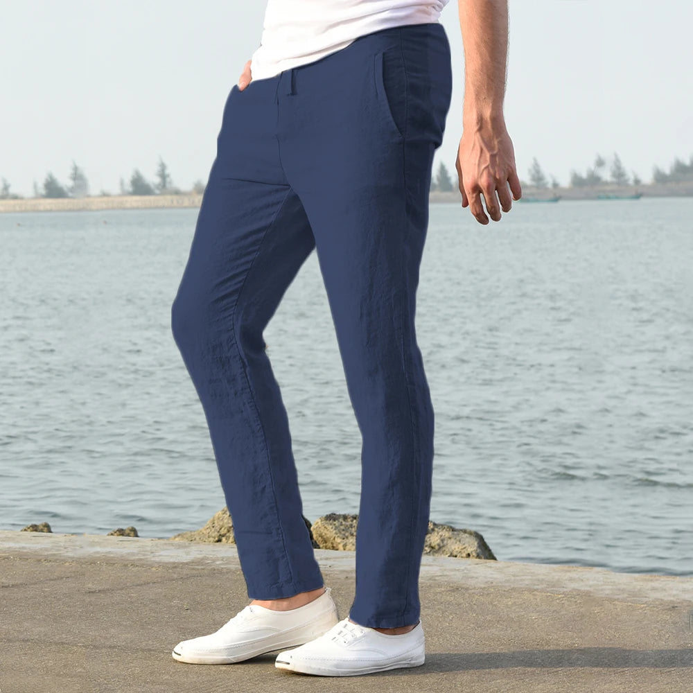 Men's linen and cotton trousers, breathable, ideal for fitness and streetwear.