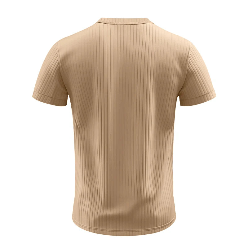 Comfortable men's striped knit t-shirt, perfect for leisure time.