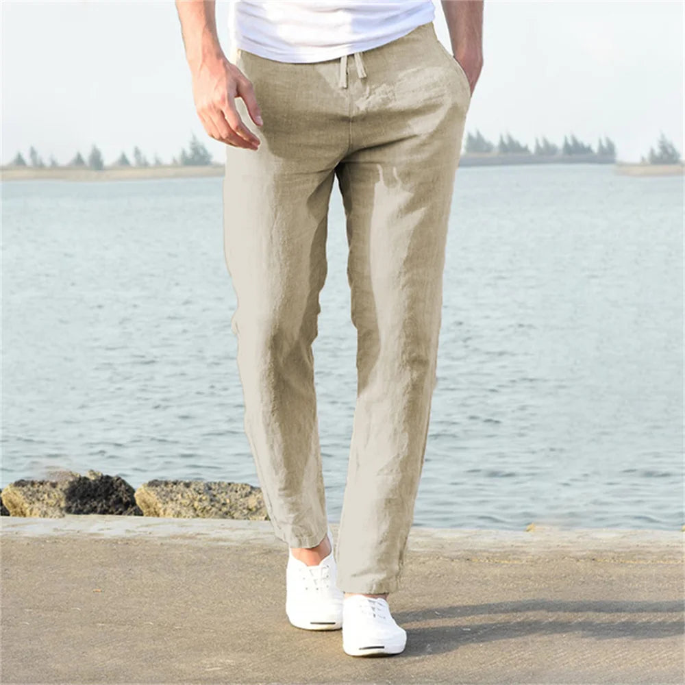 Men's linen and cotton trousers, breathable, ideal for fitness and streetwear.