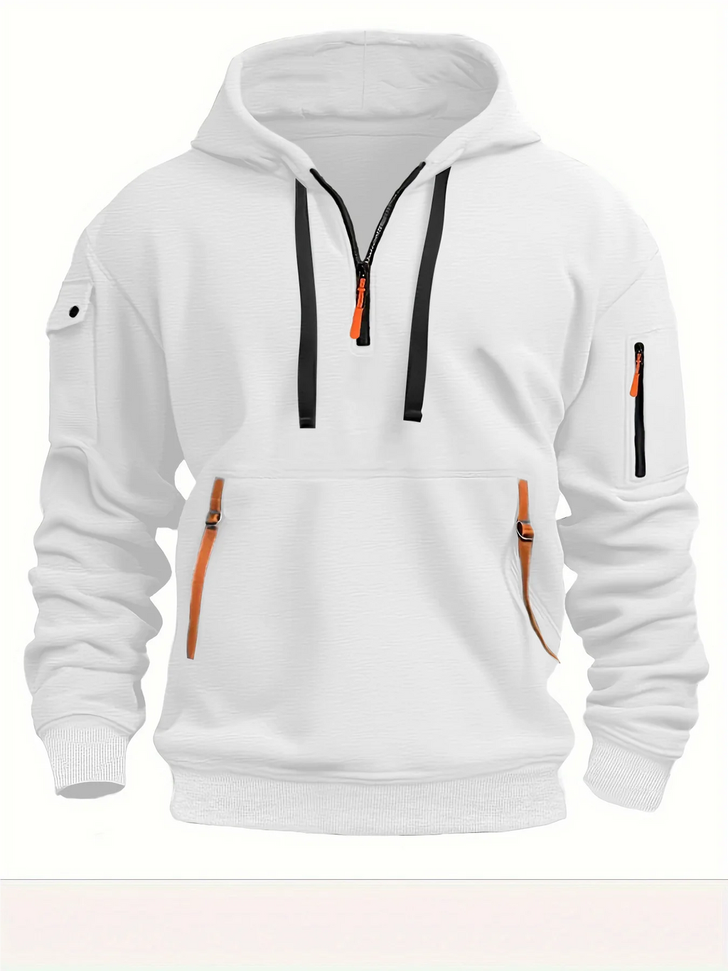 Casual hooded sweatshirt with zipper closure, lined with fleece.