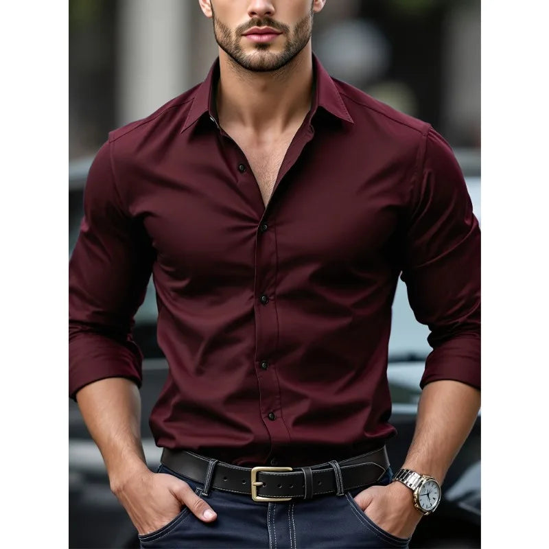 Men's long-sleeved shirt, high-quality stretch fabric.