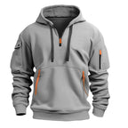 Casual hooded sweatshirt with zipper closure, lined with fleece.
