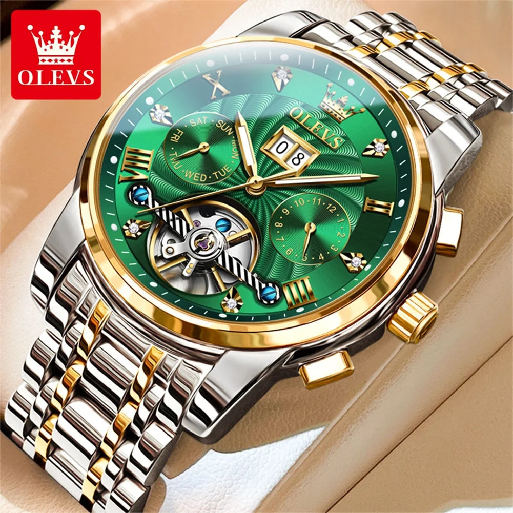 High-quality classic men's OLEVS Tourbillon watch.