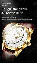 LIGE Fashion men's watch in brown leather, casual and waterproof.