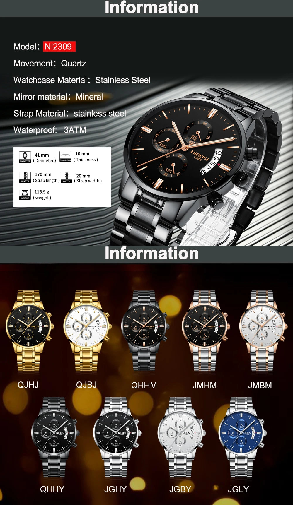 NIBOSI men's watches, a luxury brand, casual watches for men.