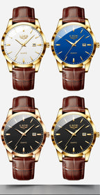 LIGE Fashion men's watch in brown leather, casual and waterproof.