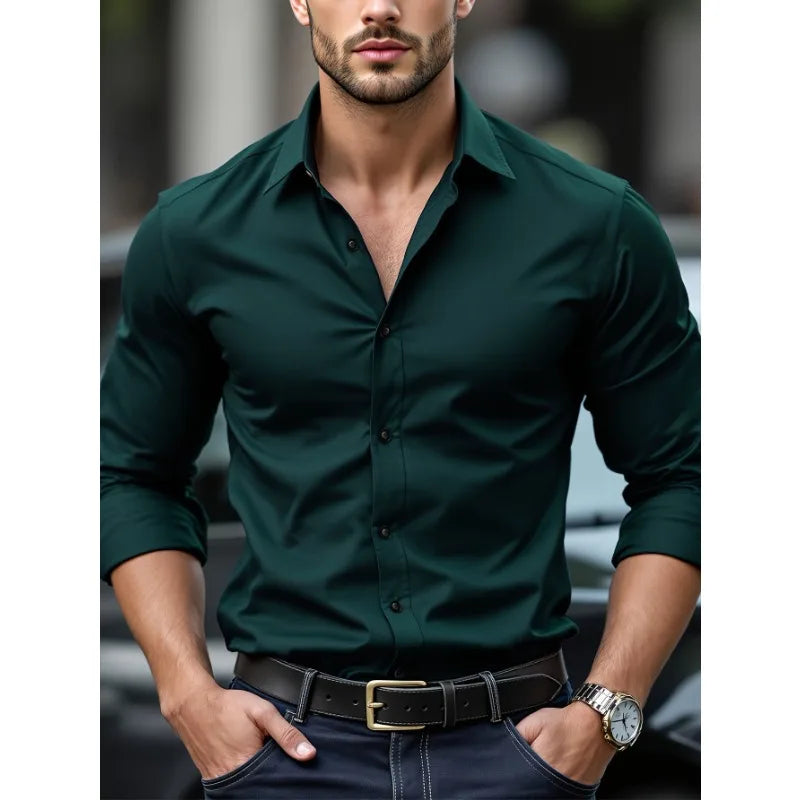Men's long-sleeved shirt, high-quality stretch fabric.