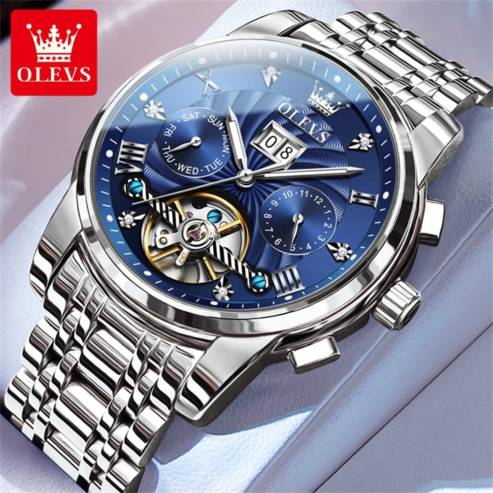 High-quality classic men's OLEVS Tourbillon watch.