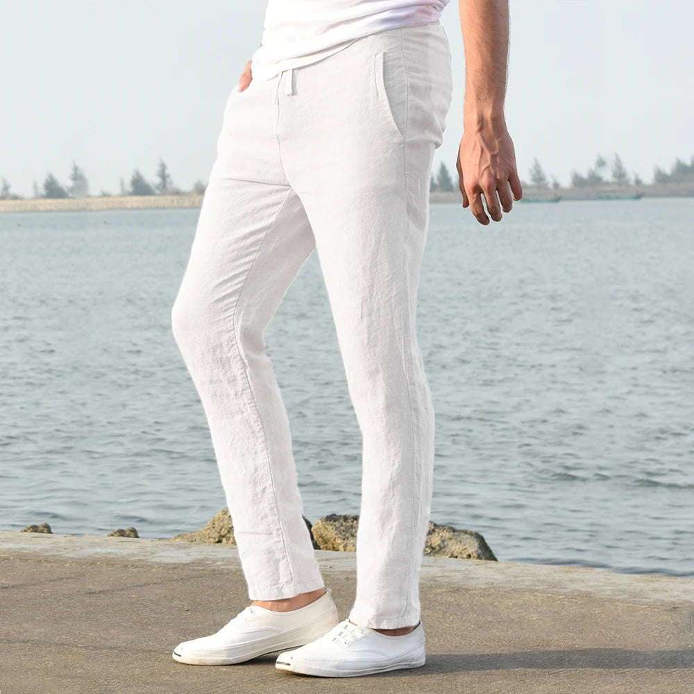 Men's linen and cotton trousers, breathable, ideal for fitness and streetwear.