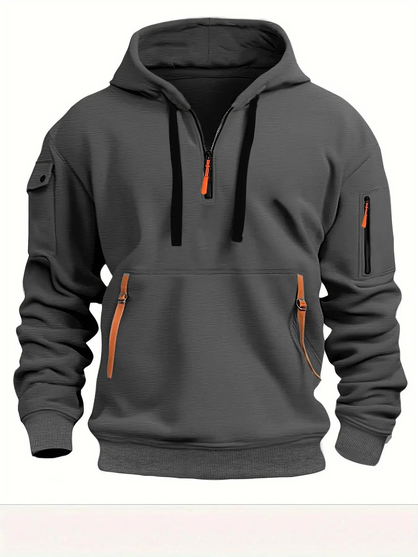Casual hooded sweatshirt with zipper closure, lined with fleece.