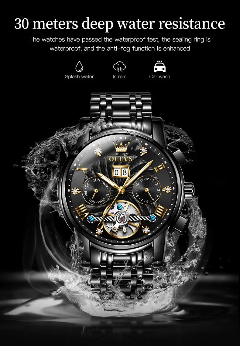 High-quality classic men's OLEVS Tourbillon watch.