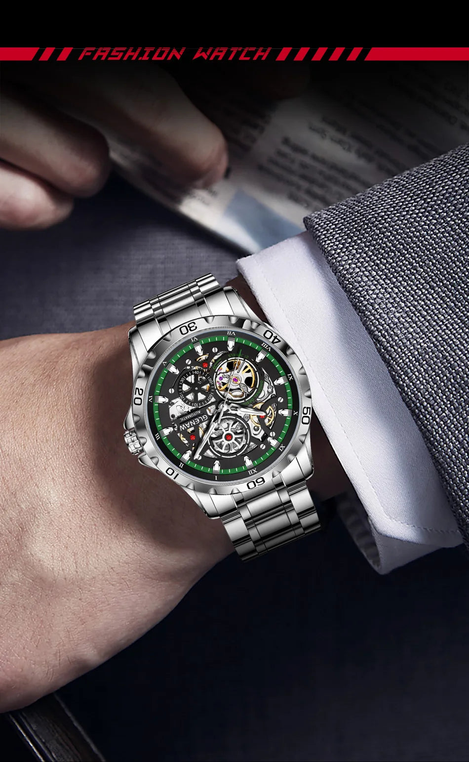 GLENAW Steampunk Skeleton Luxury Men's Watch