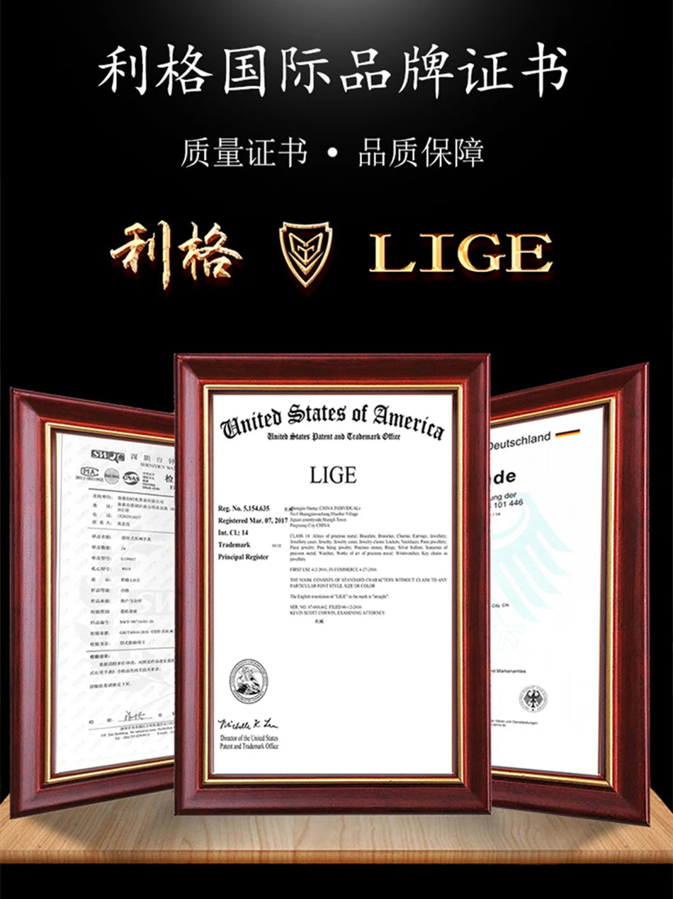 LIGE Fashion men's watch in brown leather, casual and waterproof.