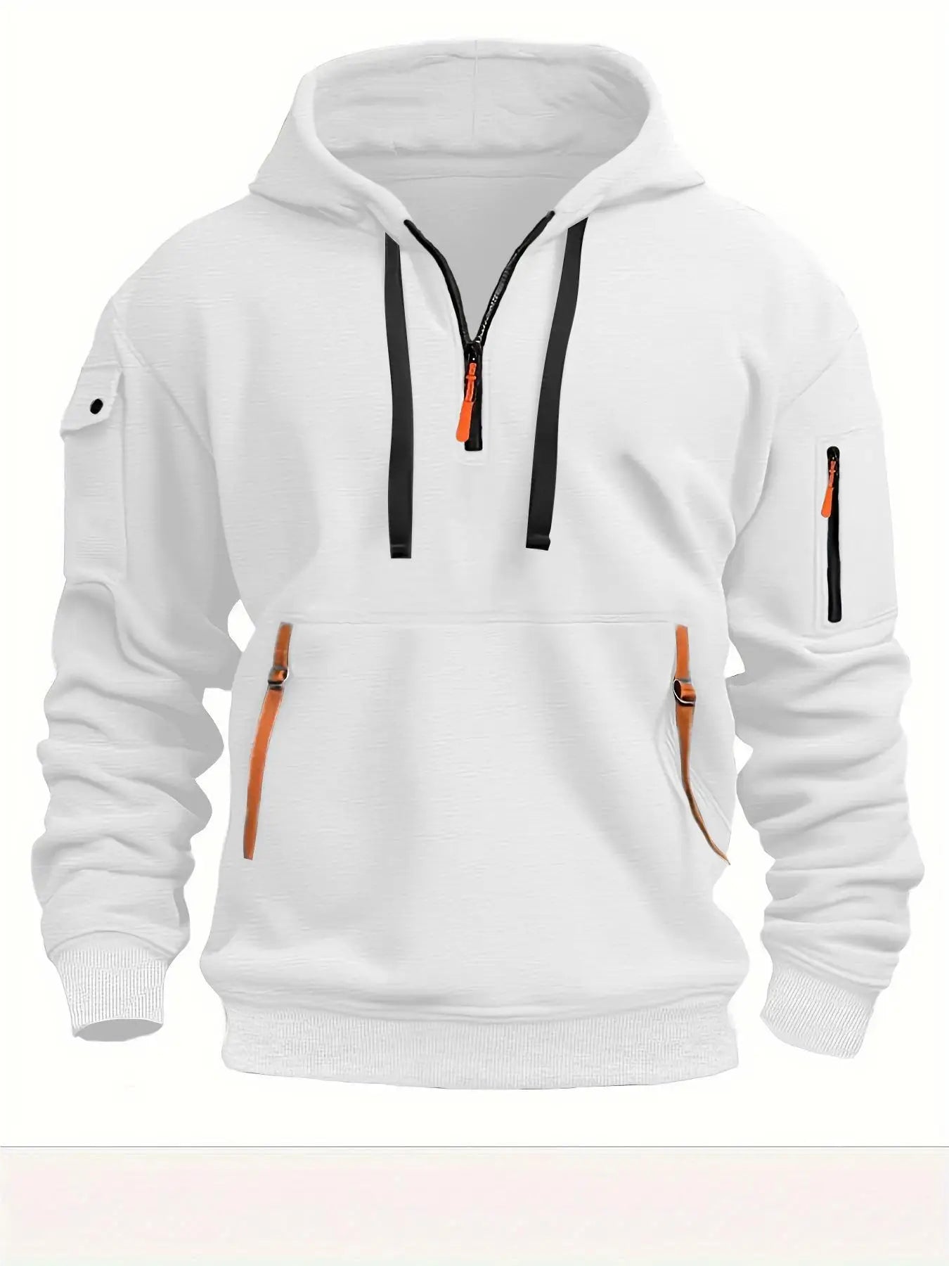 Casual hooded sweatshirt with zipper closure, lined with fleece.