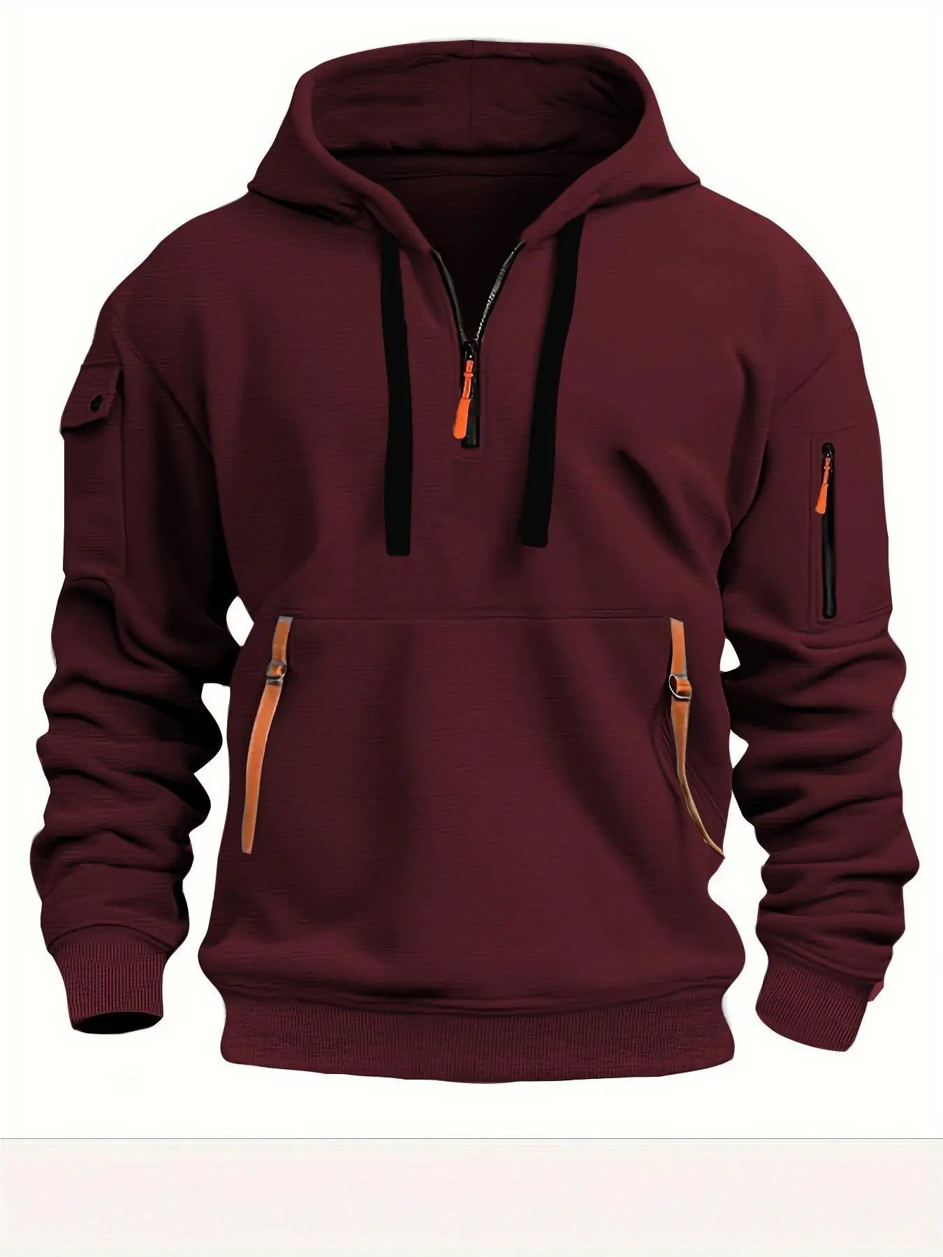 Casual hooded sweatshirt with zipper closure, lined with fleece.
