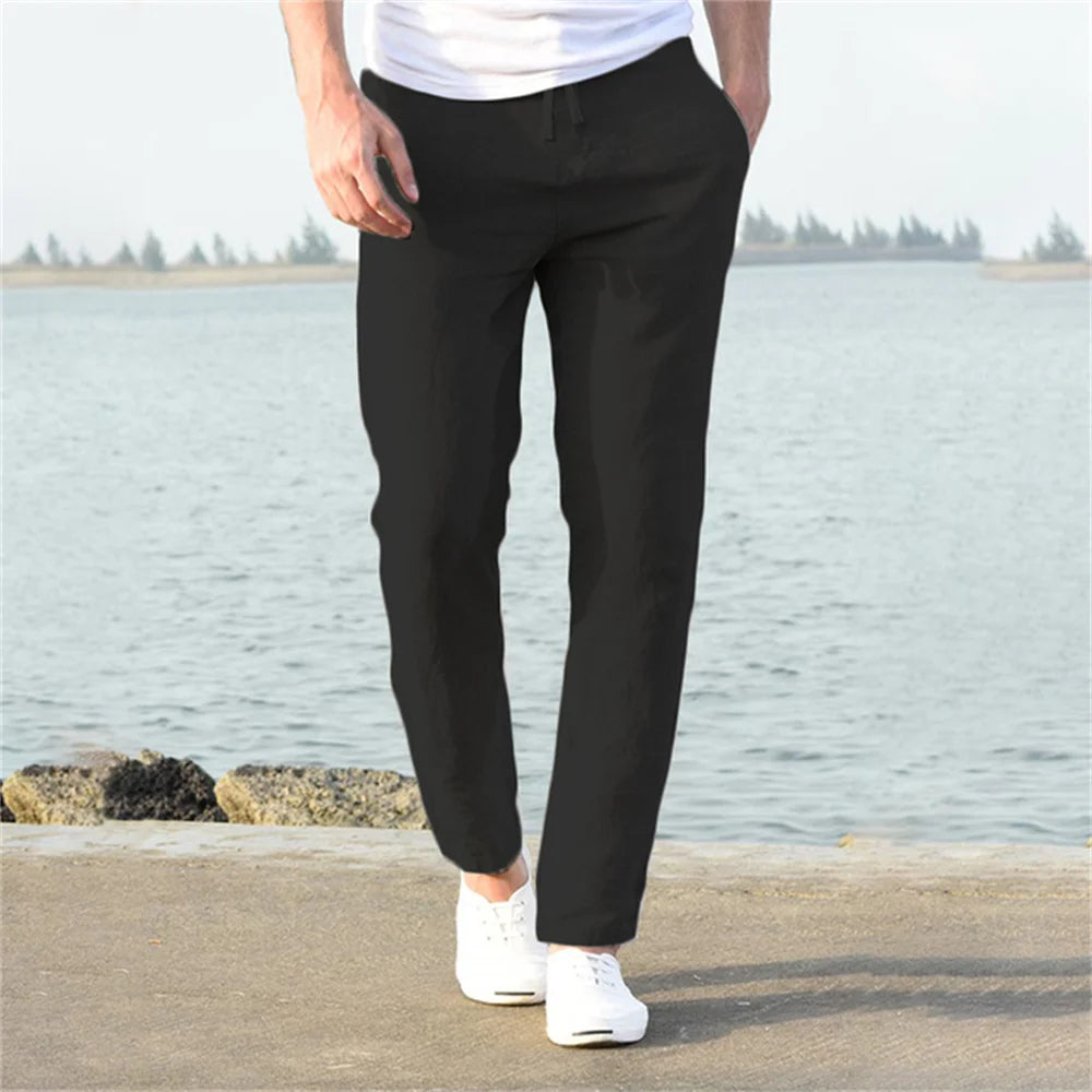 Men's linen and cotton trousers, breathable, ideal for fitness and streetwear.