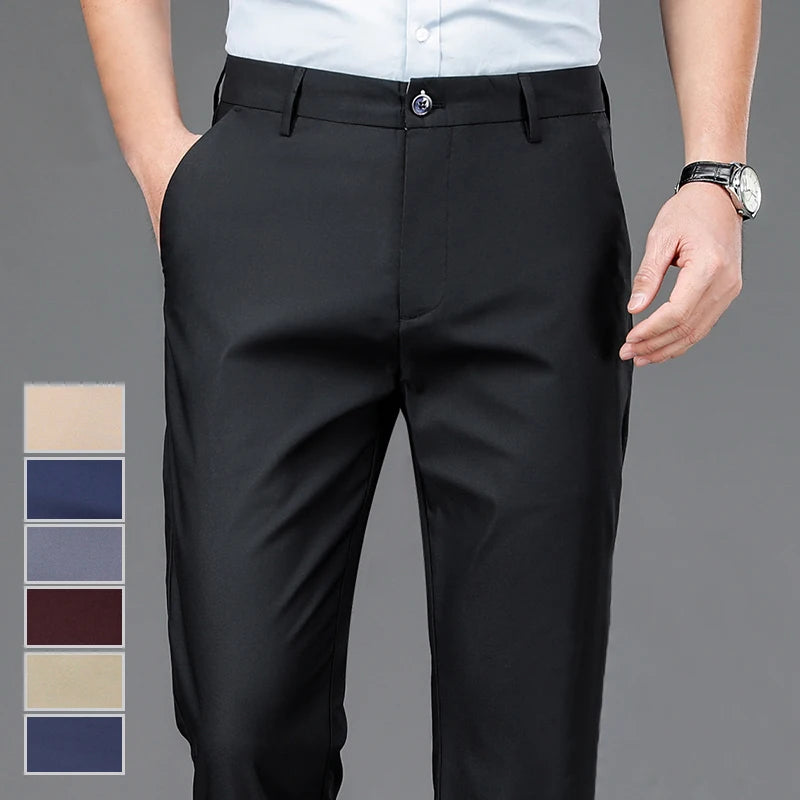 Men's black casual trousers, suitable for the office.