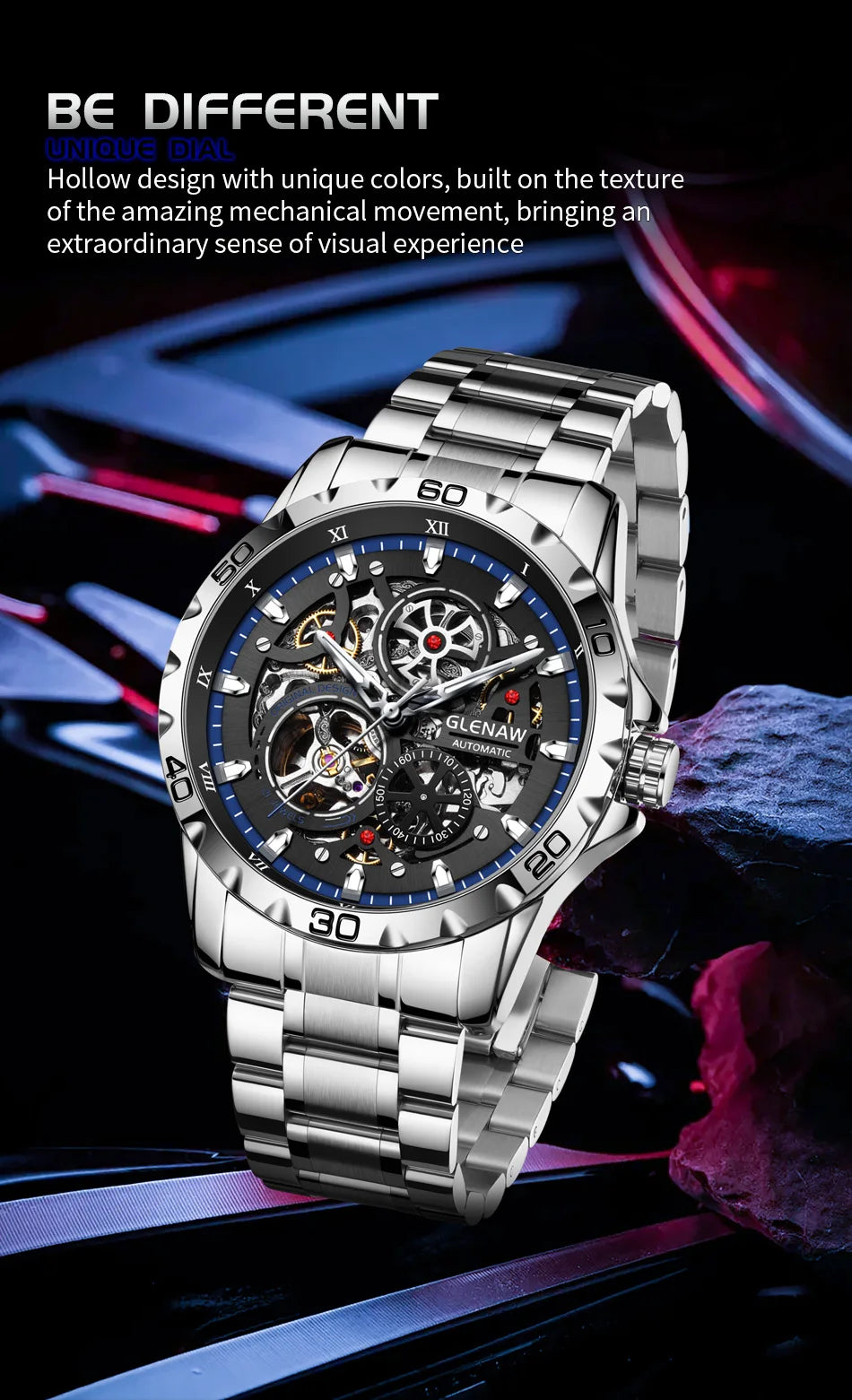 GLENAW Steampunk Skeleton Luxury Men's Watch