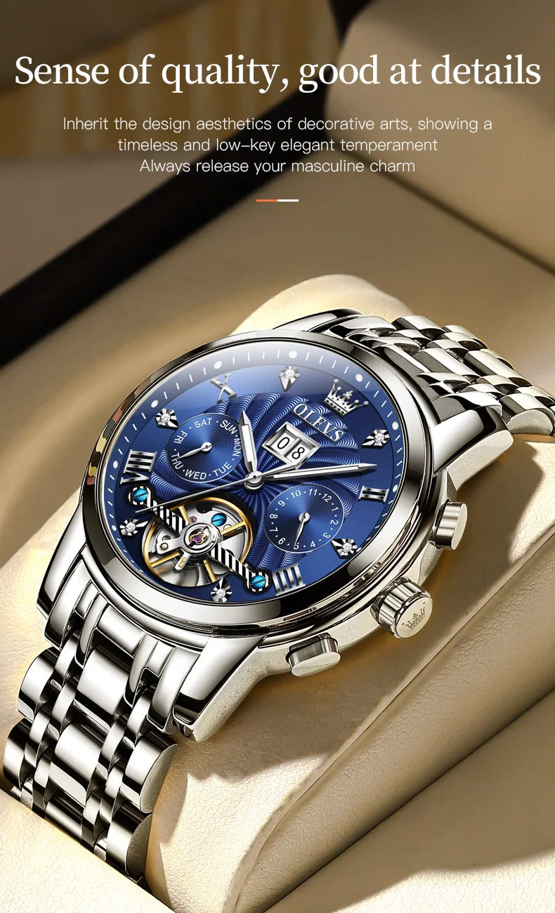 High-quality classic men's OLEVS Tourbillon watch.