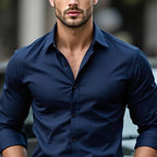 Men's long-sleeved shirt, high-quality stretch fabric.