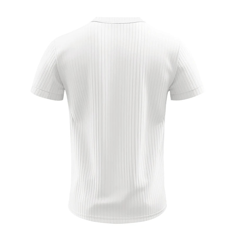 Comfortable men's striped knit t-shirt, perfect for leisure time.