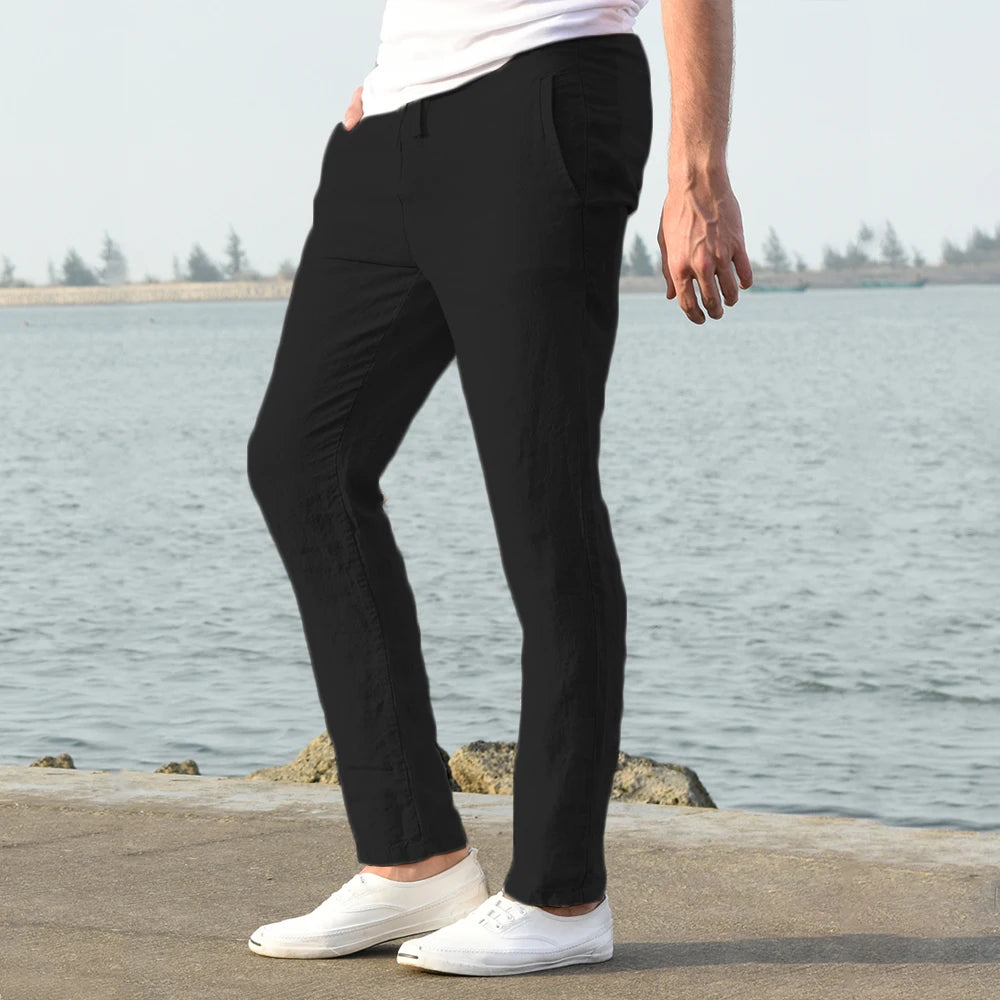 Men's linen and cotton trousers, breathable, ideal for fitness and streetwear.