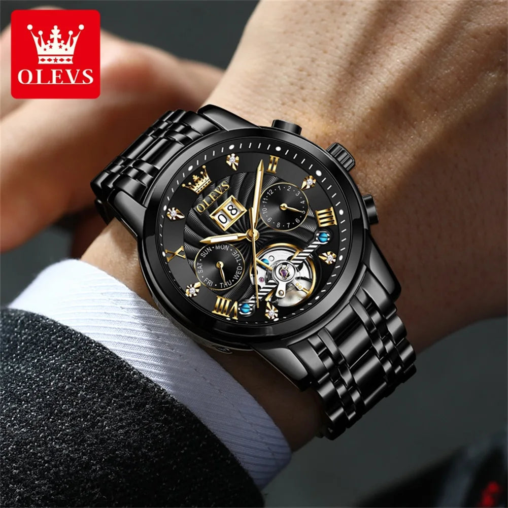High-quality classic men's OLEVS Tourbillon watch.