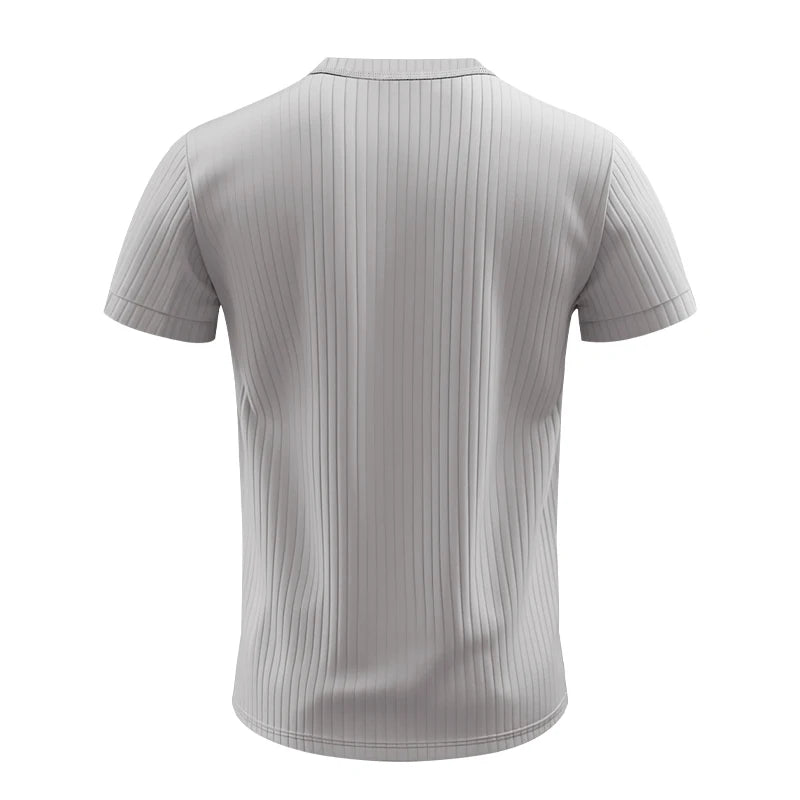 Comfortable men's striped knit t-shirt, perfect for leisure time.