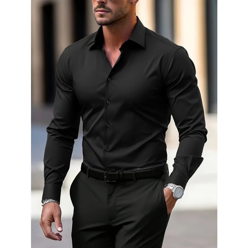 Men's long-sleeved shirt, high-quality stretch fabric.