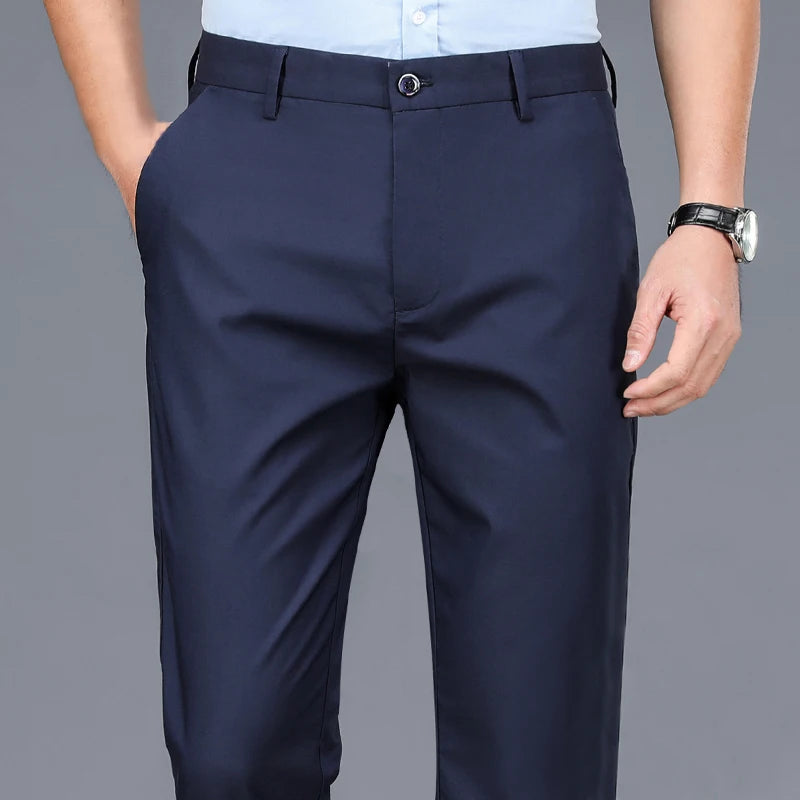 Men's black casual trousers, suitable for the office.