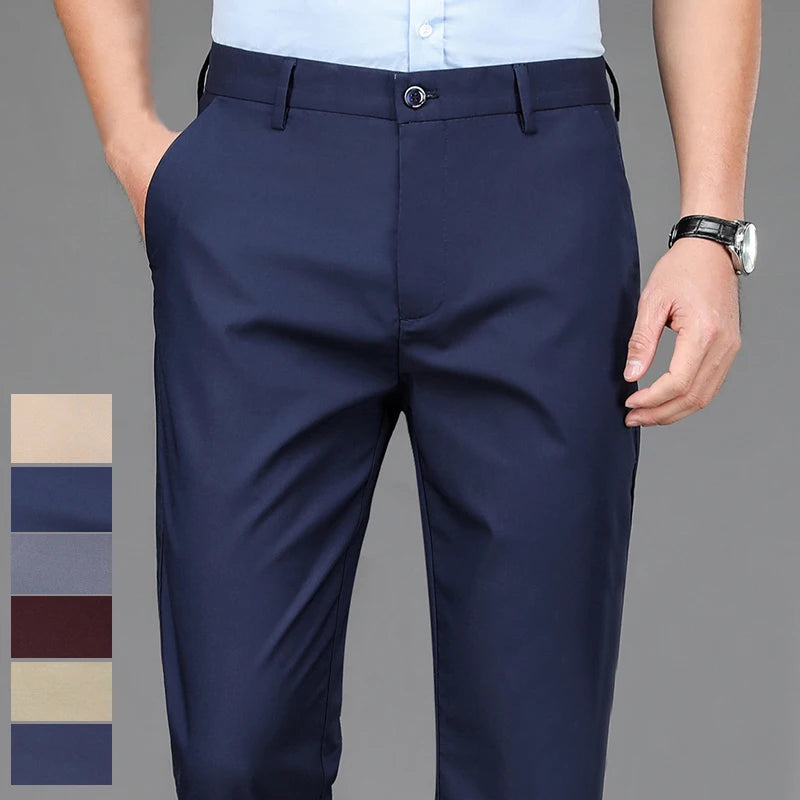 Men's black casual trousers, suitable for the office.